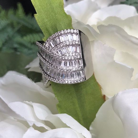 Baguette & Round White Sapphire .925 Sterling Ring - Picture 3 of 5